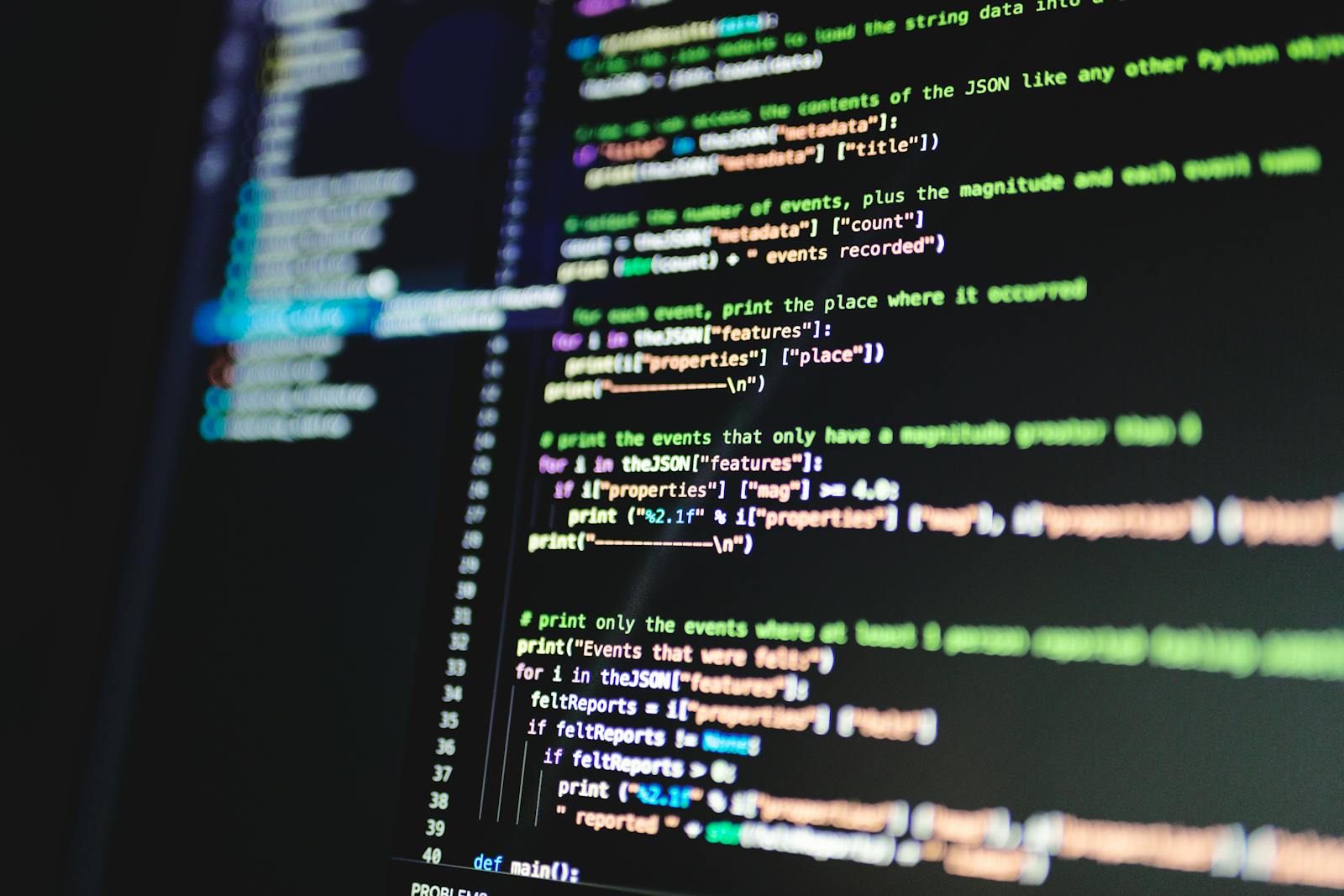 Code on a dark screen